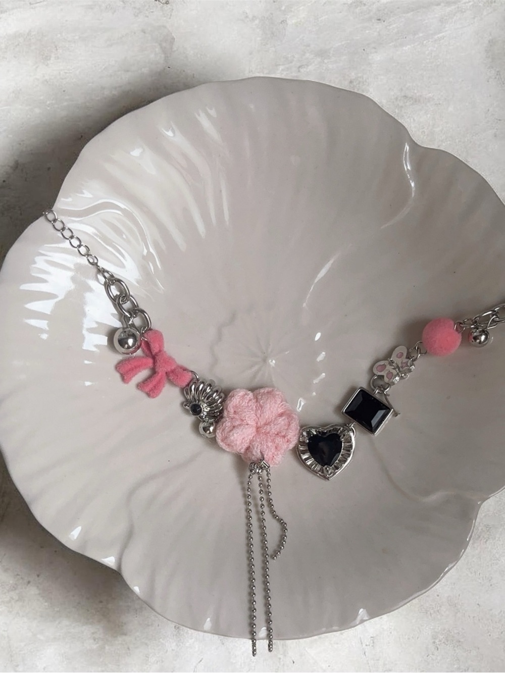 Flower bow bracelet-pink